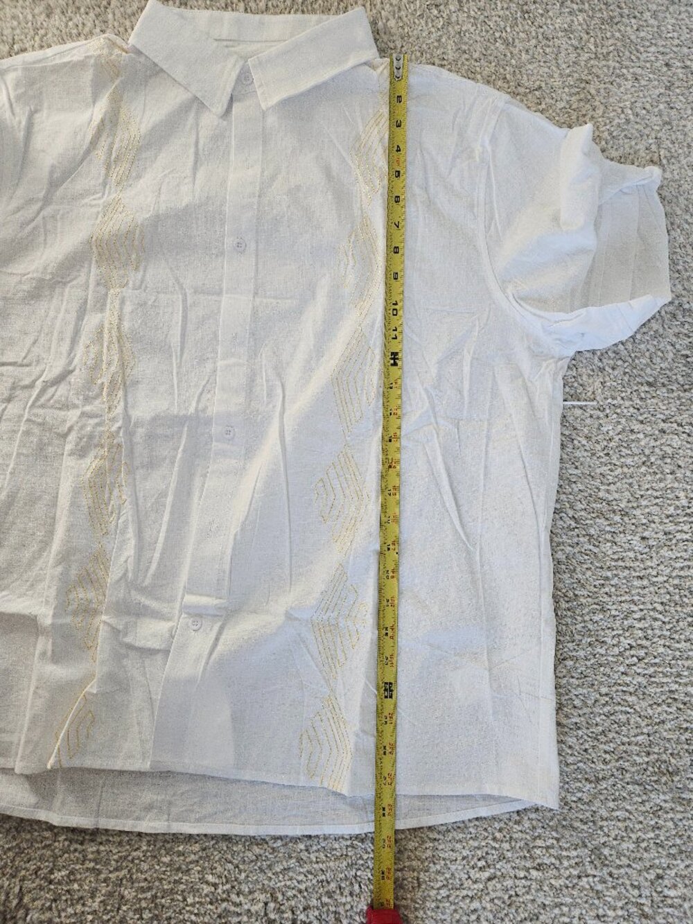 Makkrom Men's Linen Blend Guayabera Shirt White Gold Embroidery XL NWOT - Picture 5 of 7
